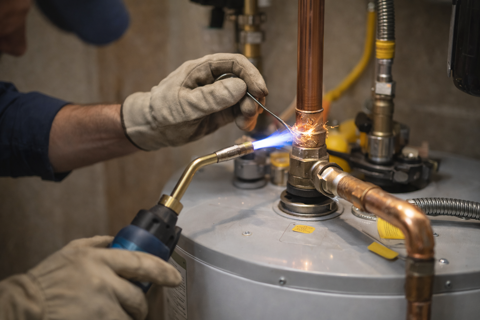 Plumber working on water heater installation.png