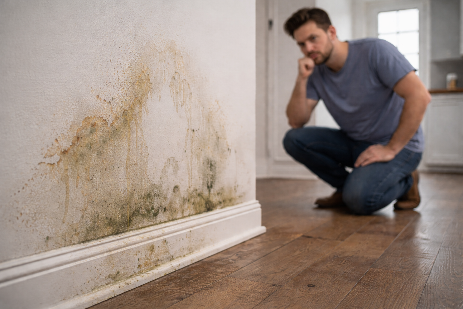 Man inspects water damage at home.png