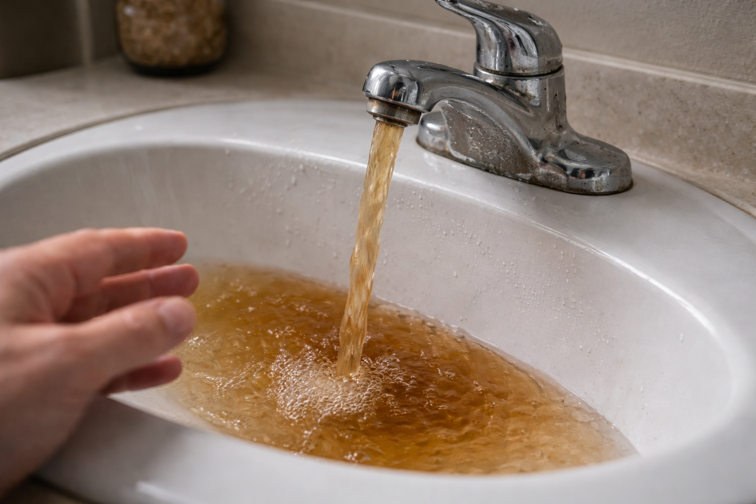 Discolored water from chrome faucet.png